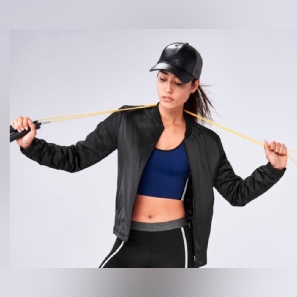 Athleta x Derek Lam 10C Uptown Black Silky Satin Bomber Jacket NWOT Size XL